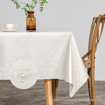 Beige 100% Polyester Waterproof Wrinkle Resistant Tablecloth